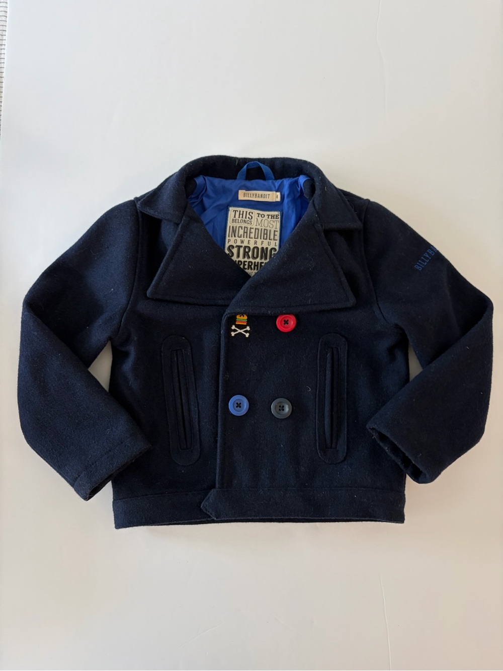 Billybandit Boys Double Breasted Navy Blue Pea Coat Size 4T
